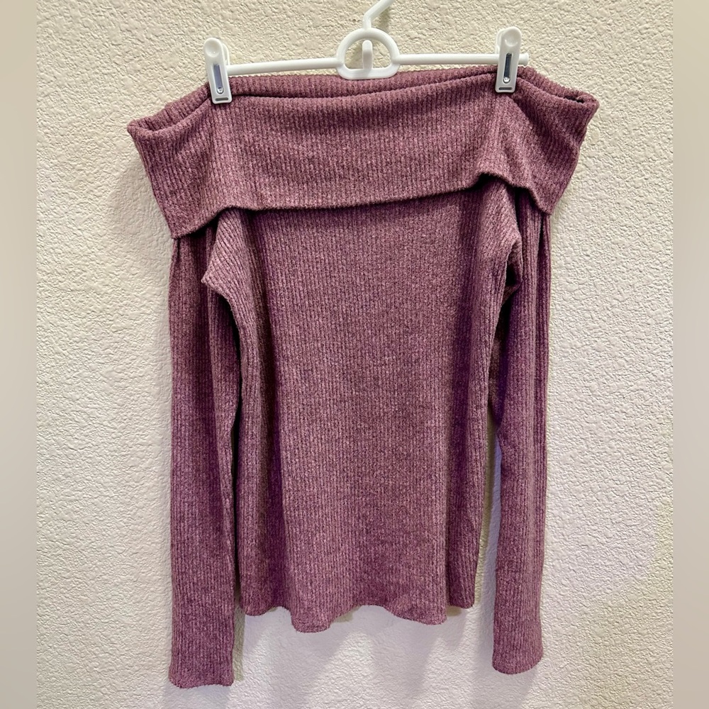 Express Purple Off-Shoulder Long Sleeve Knit Sweater Size L